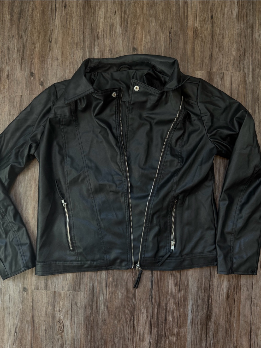 Black Faux Leather Zip Jacket
